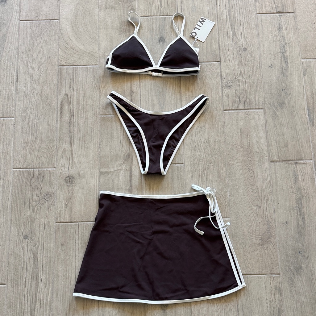 Nwt Brown 3pc Bikini Wilo The Label Set With Swim Skirt Coverup Medium